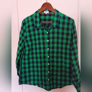 Croft & Ivy, Blue/Green Checkered Button Up with Fuchsia Piping, XL